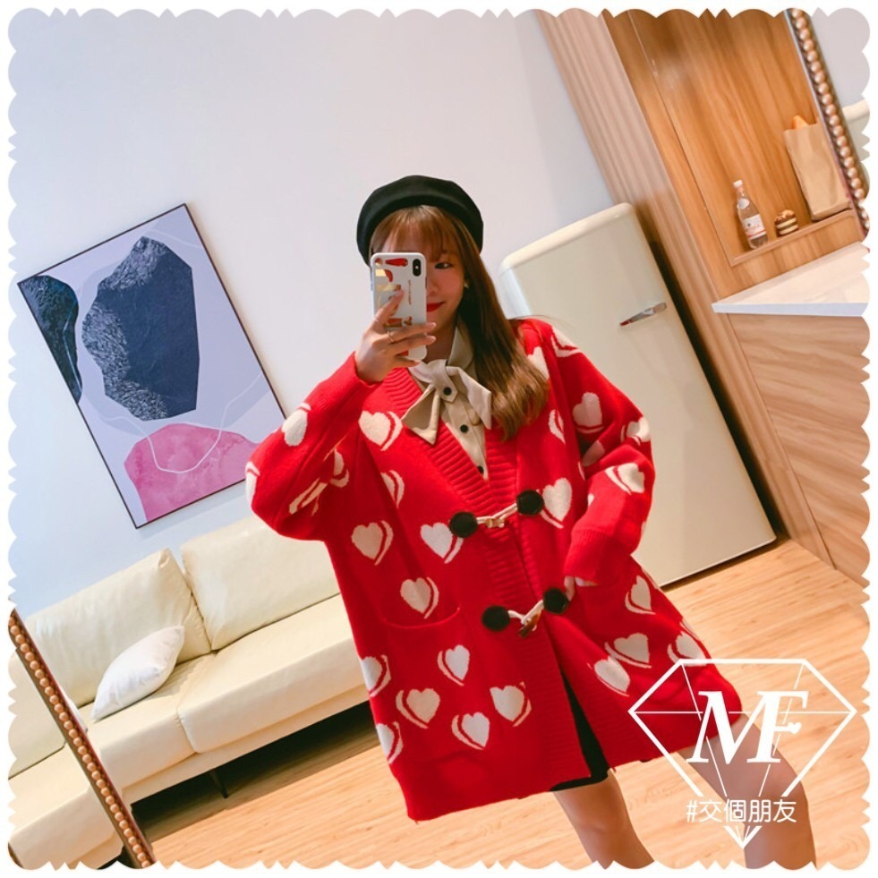 台灣現貨 韓版 愛心針織外套 包心紗外套 針織開衫外套 長袖毛線外套 針織外套 長袖針織外套 M.F C0024-細節圖4