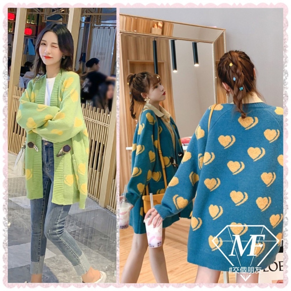 台灣現貨 韓版 愛心針織外套 包心紗外套 針織開衫外套 長袖毛線外套 針織外套 長袖針織外套 M.F C0024-細節圖6