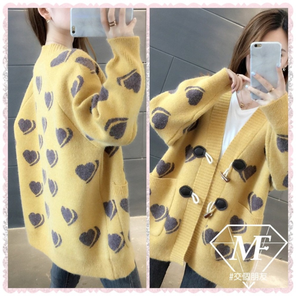 台灣現貨 韓版 愛心針織外套 包心紗外套 針織開衫外套 長袖毛線外套 針織外套 長袖針織外套 M.F C0024-細節圖9