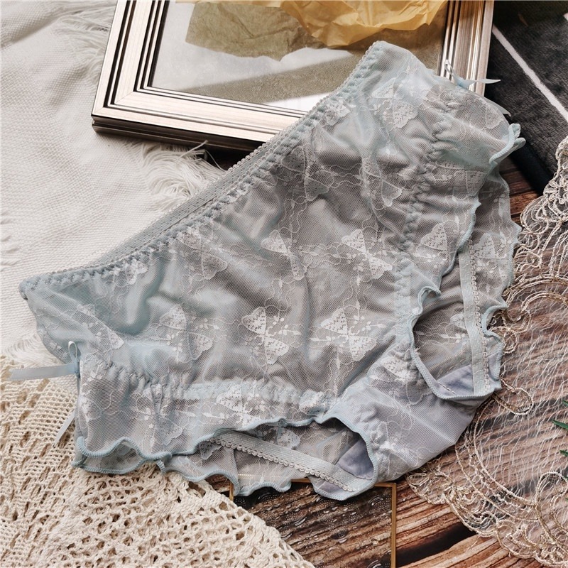 M.F 冰絲內褲 甜美 可愛 日系 小香風 荷葉邊 包臀 女生 內褲 台灣賣家 快速出貨 蝴蝶結 性感 親膚 B0061-細節圖3