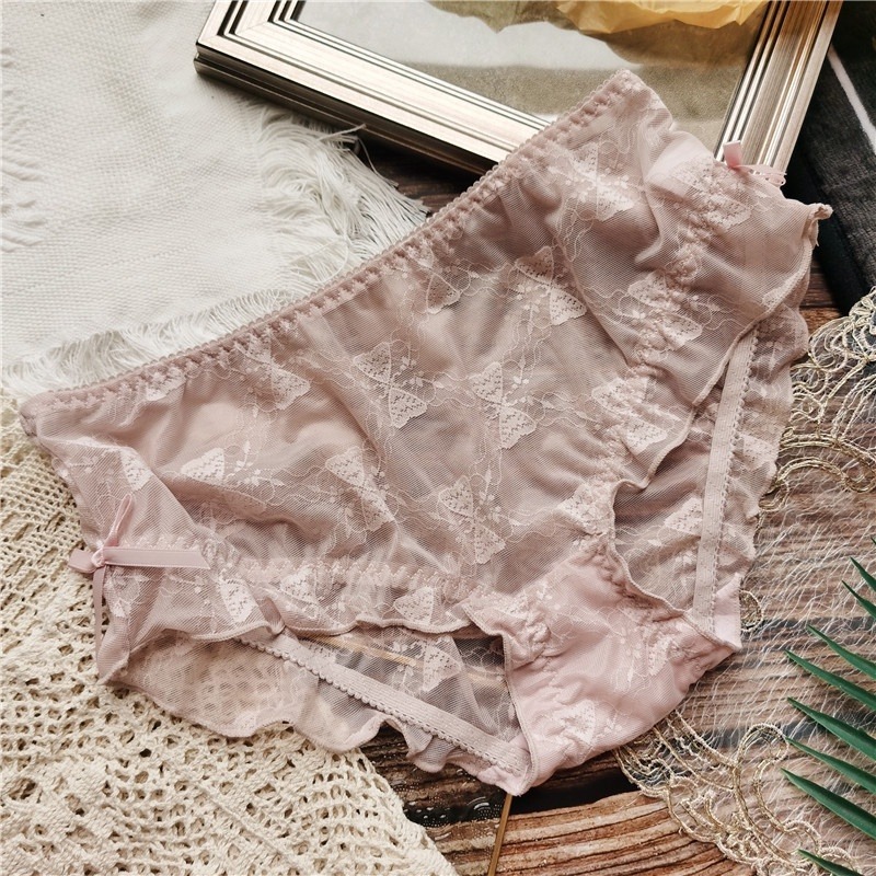 M.F 冰絲內褲 甜美 可愛 日系 小香風 荷葉邊 包臀 女生 內褲 台灣賣家 快速出貨 蝴蝶結 性感 親膚 B0061-細節圖6