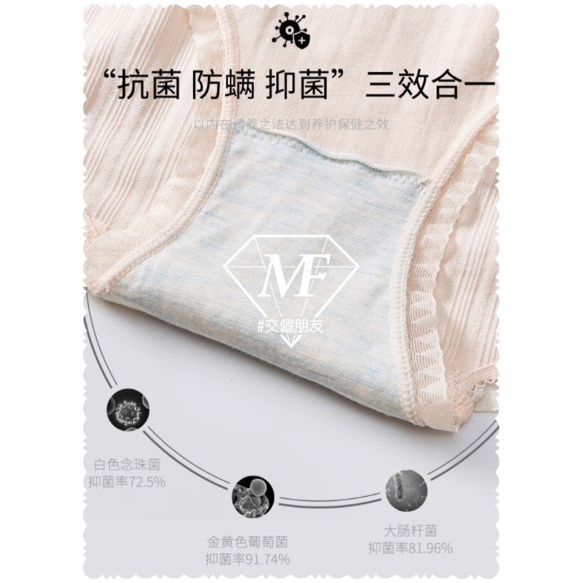 M.F 石墨烯內褲 四入盒裝 抗菌 無痕 中腰 女生 內褲 台灣現貨 透氣 蕾絲花邊 棉檔 三角褲 抑菌 B0019-細節圖7