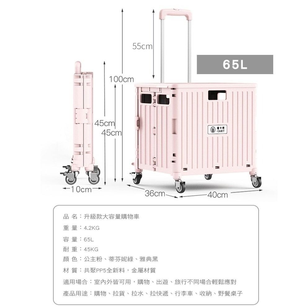 馬卡龍色手推車 新色到 摺疊購物車 露營 U-cart 優卡得 第四代箱型 折疊手拉車 萬向輪 M.F-細節圖3