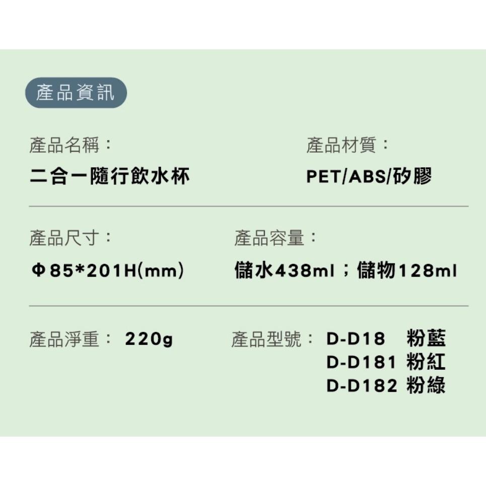 [幸福] 《新品》多尼斯 二合一隨行飲水杯438ml/藍粉綠-細節圖3