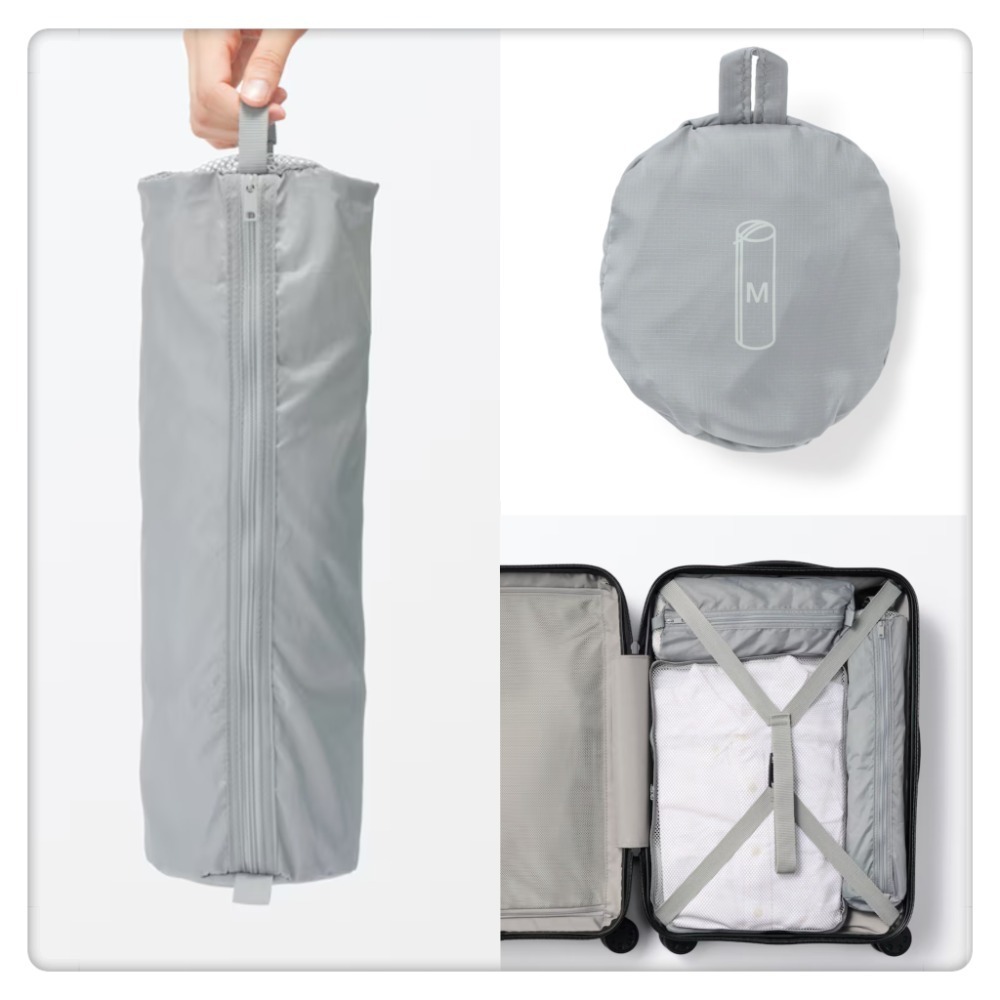 (現貨)  日本 MUJI 無印良品 可折疊行李收納袋 圓柱型 聚酯纖維收納袋 行李收納袋 隙縫收納【米猴小舖】-細節圖4