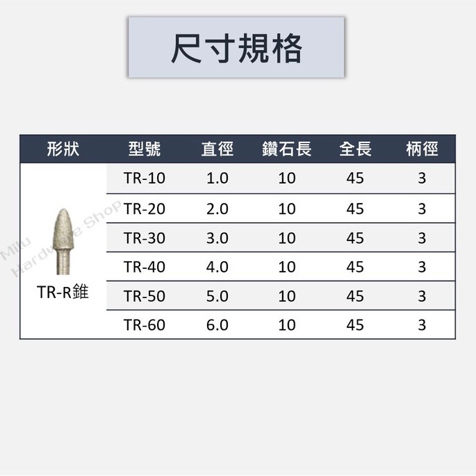 ※促銷中※【咪嚕五金】現貨 鑽石磨棒 A平頭 3mm柄  Ø1.0mm~Ø6.0mm 台製-細節圖9