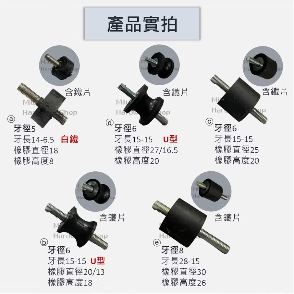 【咪嚕五金】現貨 雙頭螺絲橡膠緩衝墊 M5 M6 M8 M10 M12 M16橡膠避震 防震墊 夾螺絲防震墊 緩衝墊-細節圖5