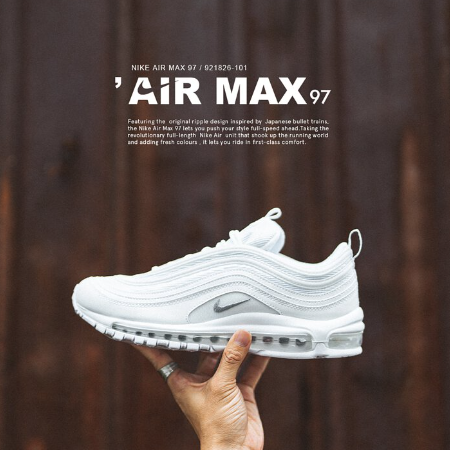 韓國直達-Nike Air Max 97 全黑 反光 全白 氣墊 男鞋 女鞋 復古 情侶鞋 921826-101