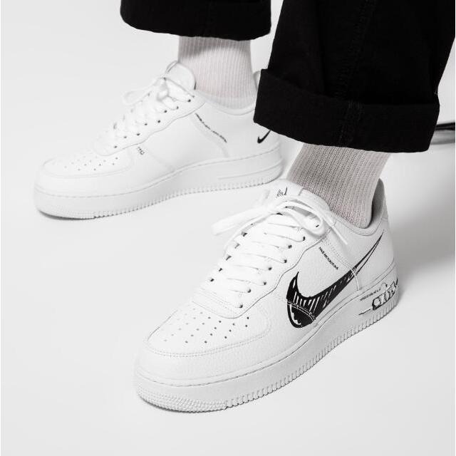 56號 限時特惠❥ Nike Air Force 1 白黑 白藍 手繪 塗鴉 彩繪 休閒鞋手繪圖稿 CW7581-101-細節圖2