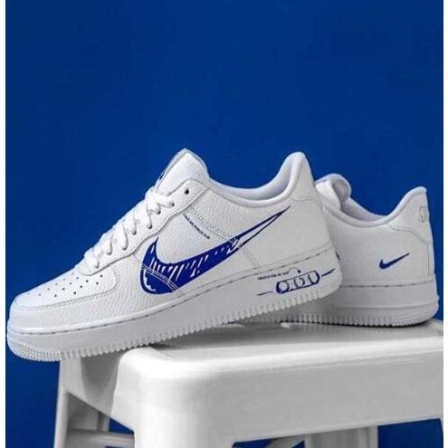 56號 限時特惠❥ Nike Air Force 1 白黑 白藍 手繪 塗鴉 彩繪 休閒鞋手繪圖稿 CW7581-101-細節圖6