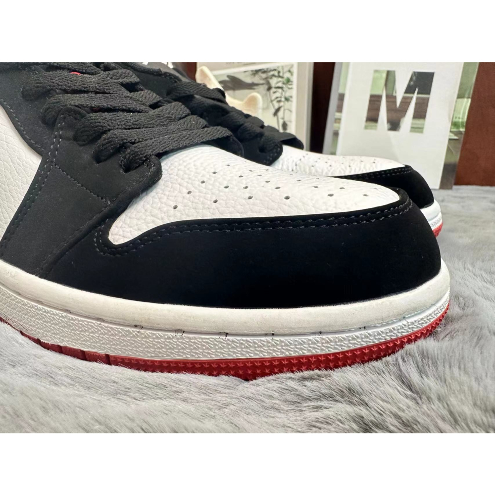 DUNK Air Jordan 1 low 黑白紅 麂皮 荔枝皮纹  休闲鞋 运动鞋-細節圖5