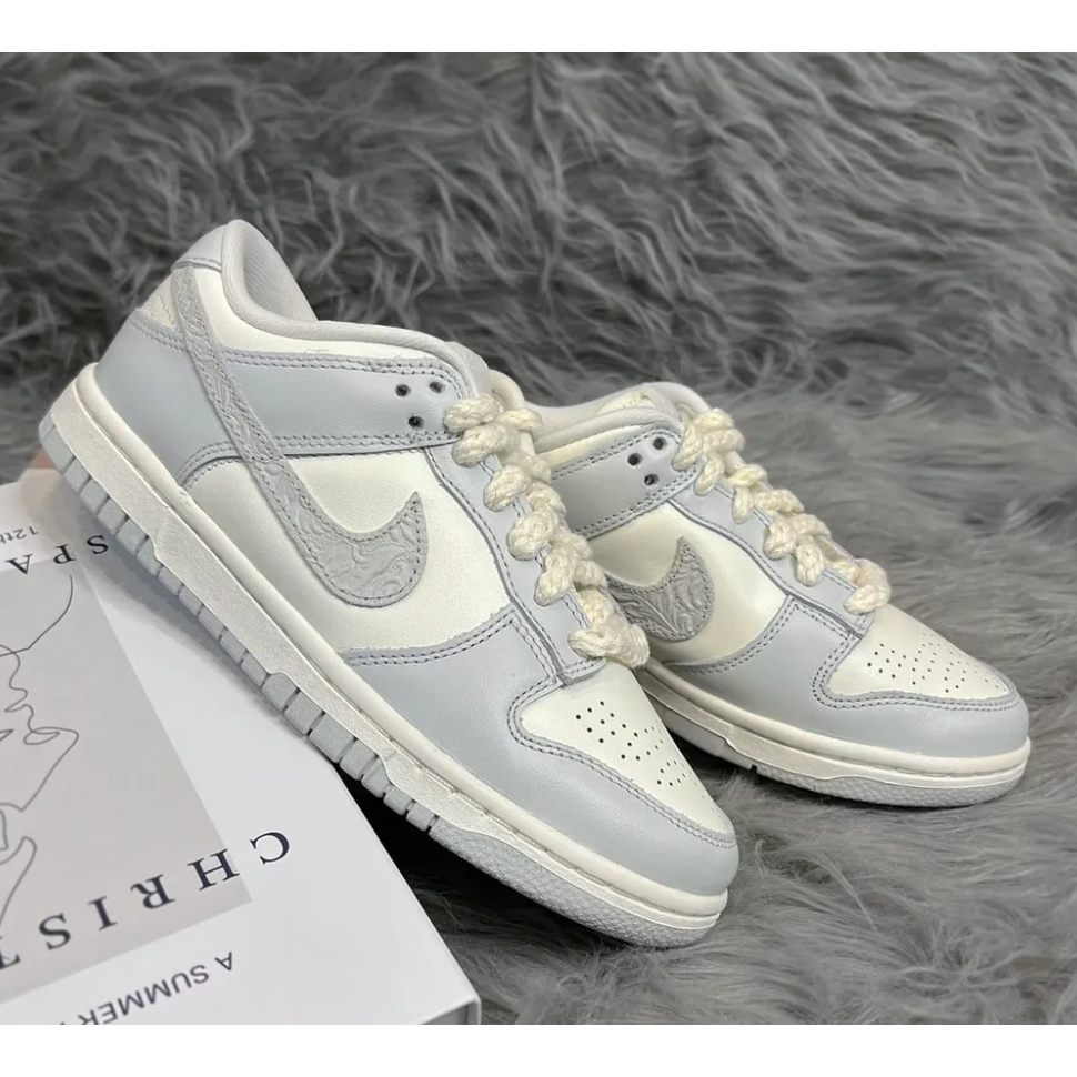 【NIKE】 Dunk Low Needlework Sail Aura 藍灰浮雕 拼接 麻花綁帶-細節圖6