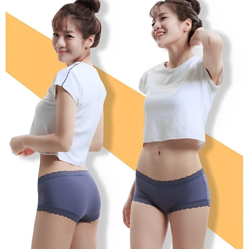 現貨！台灣製 藍紫色 親肌包臀蕾絲內褲 杜邦TACTEL棉質內褲 竹炭透氣 平口女內褲 女生內褲-細節圖6