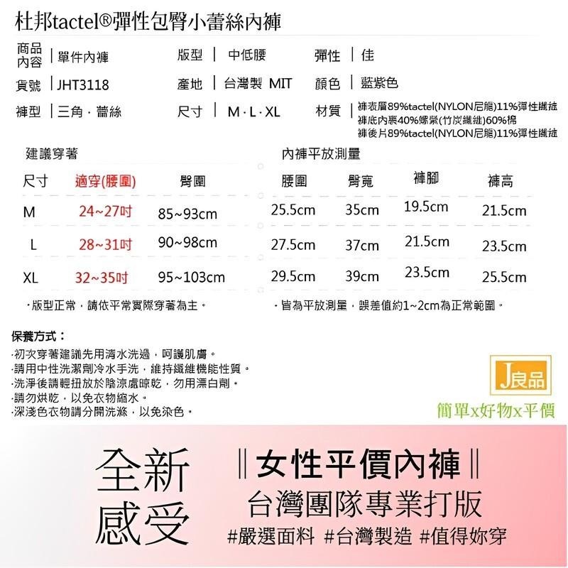 現貨！台灣製 藍紫色 親肌包臀蕾絲內褲 杜邦TACTEL棉質內褲 竹炭透氣 平口女內褲 女生內褲-細節圖7