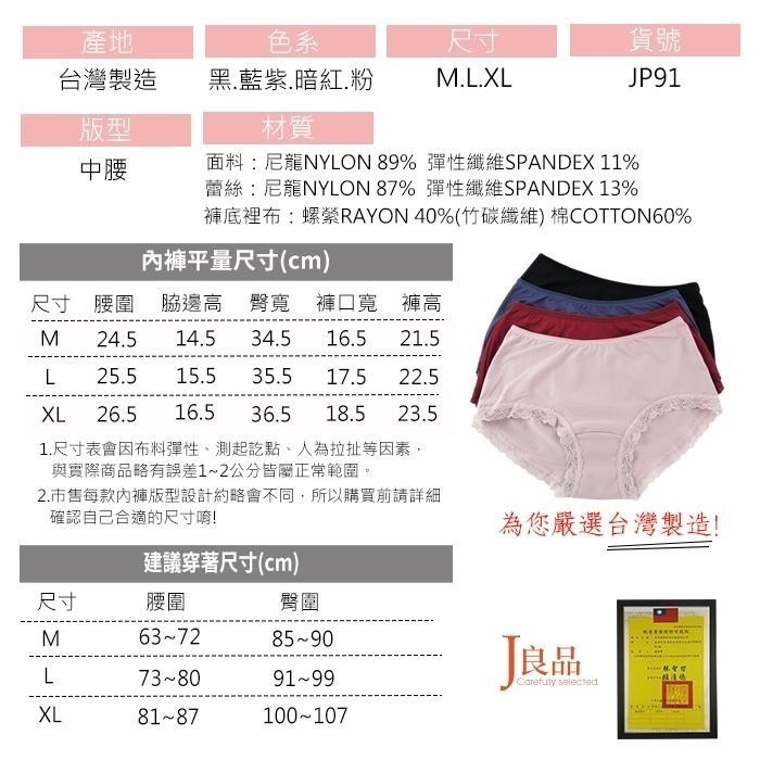 現貨！台灣製 透氣棉蕾絲內褲 親膚棉質內褲 竹炭內褲 中腰內褲 女內褲 女生內褲-細節圖7