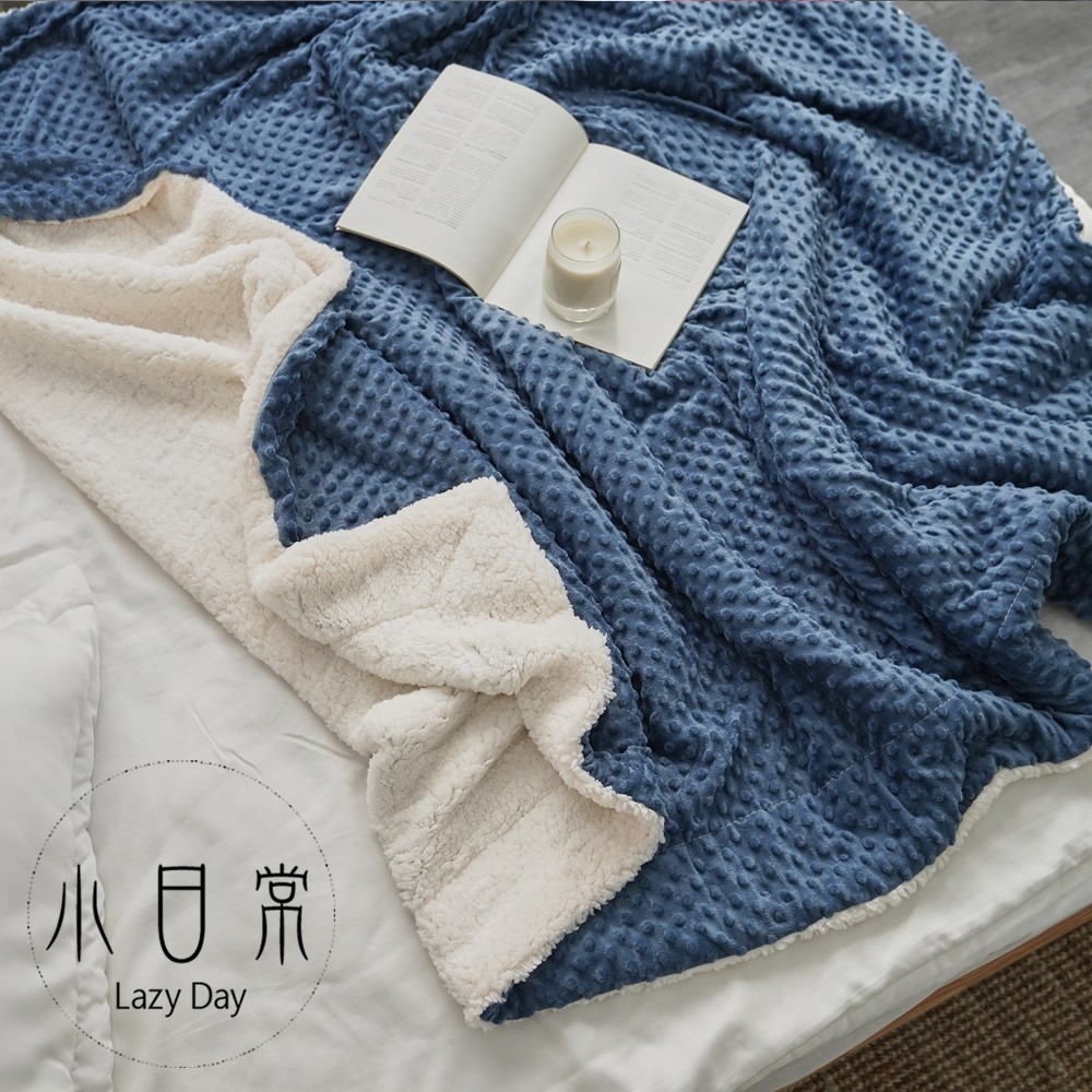 【小日常寢居】素面原色(四色任選)3D立體安眠波波絨x羊羔絨加厚雙面保暖毯150x200cm 秋冬熱銷絨毯(限2件超取-細節圖2
