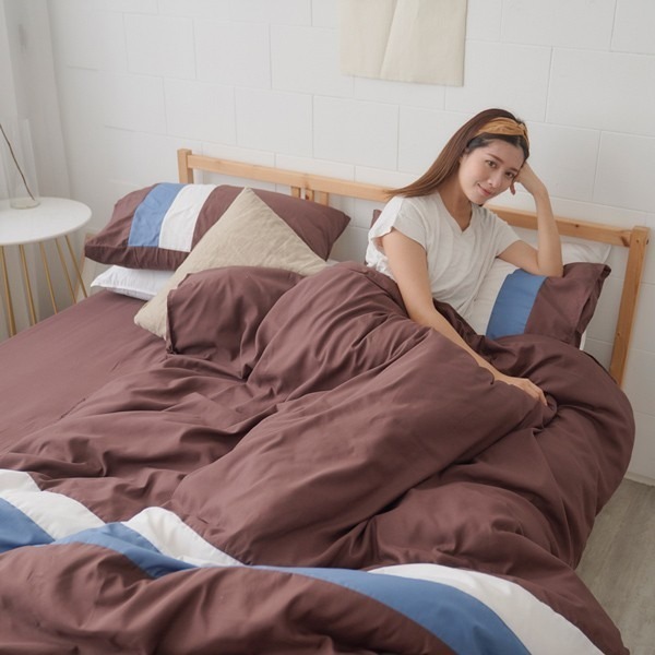 【小日常寢居】新絲柔簡約拼接文青風床包+枕套+被套組(單人｜雙人｜加大) 四色任選-細節圖2