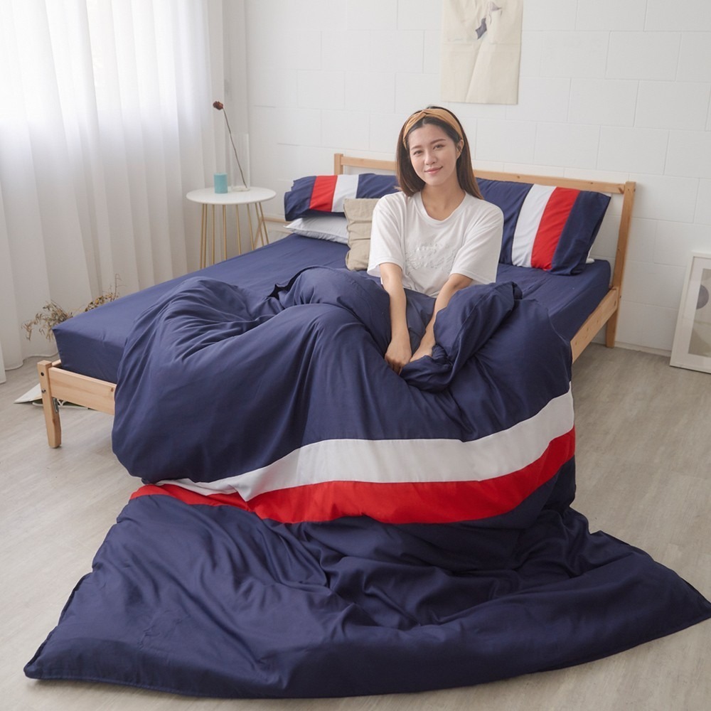 【小日常寢居】新絲柔簡約拼接文青風床包+枕套+被套組(單人｜雙人｜加大) 四色任選-細節圖4