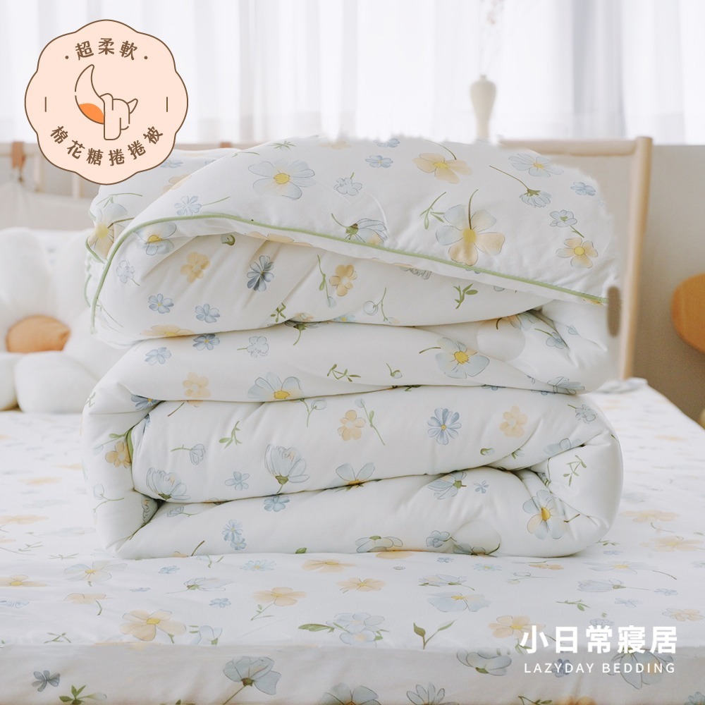 【小日常寢居】輕柔針織全鋪棉床包枕套+棉花糖捲捲被組(單/雙/加大/特大)多款任選 厚床包舖棉冬「BQ16 輕紗花簇 」-細節圖3