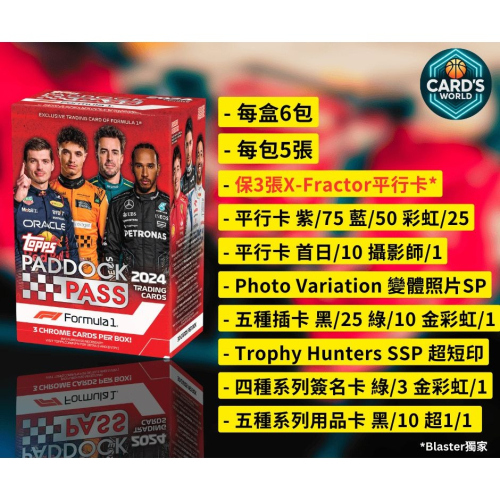 【卡世界】2024 Topps Paddock Pass F1 Blaster 賽車 球員卡 (1盒) - 卡世界 Card’s World ...