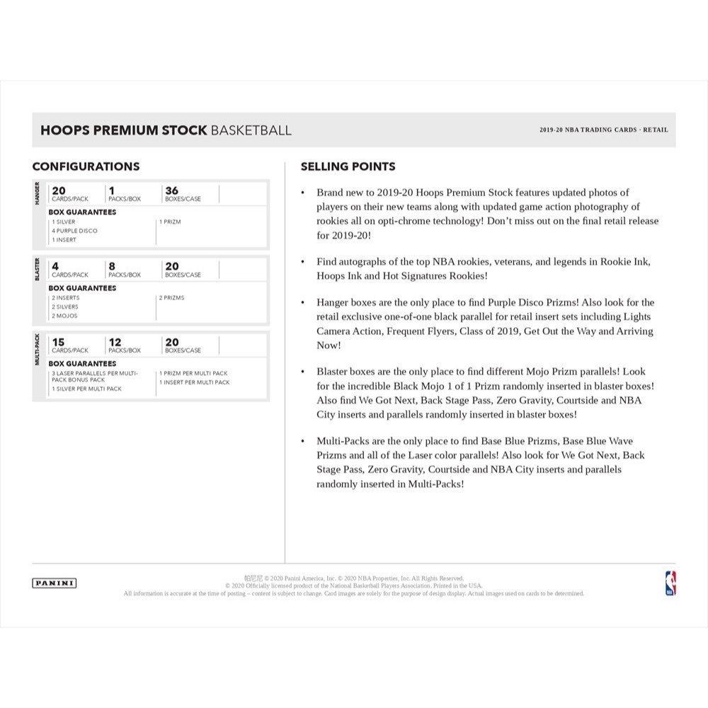 【卡世界】2019-20 Hoops Premium Stock Cello Fat Pack 籃球 球員卡 (1包)-細節圖7