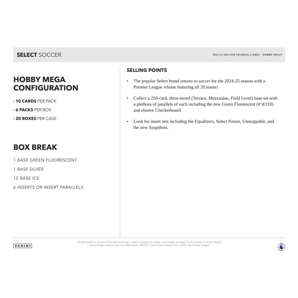 【卡世界】2024-25 Select EPL Soccer Hobby Mega Box 英超 足球 球員卡 (1盒)-細節圖7