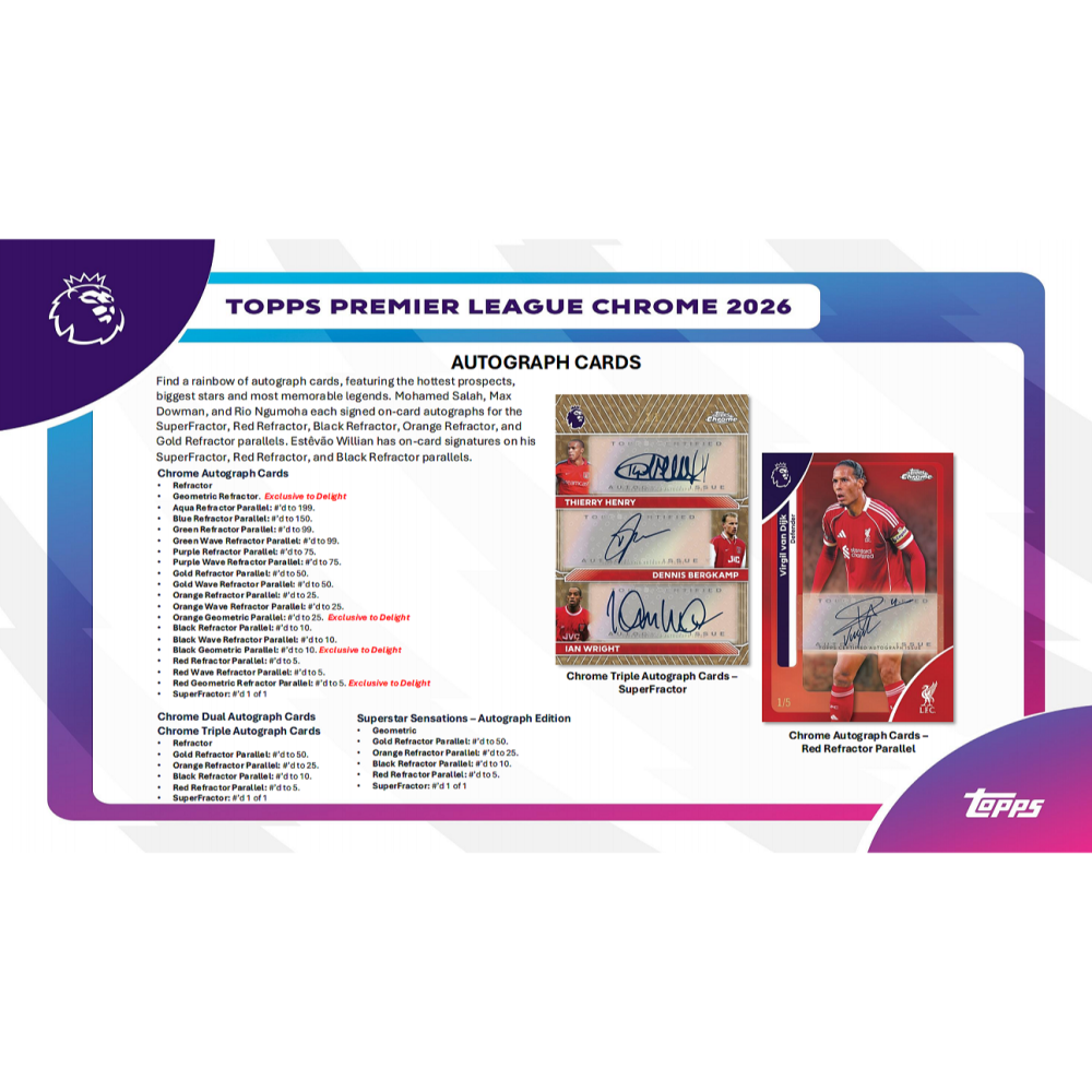 【卡世界】2026 Topps Chrome Premier League Tin 英超 足球 球員卡 (1盒)-細節圖9