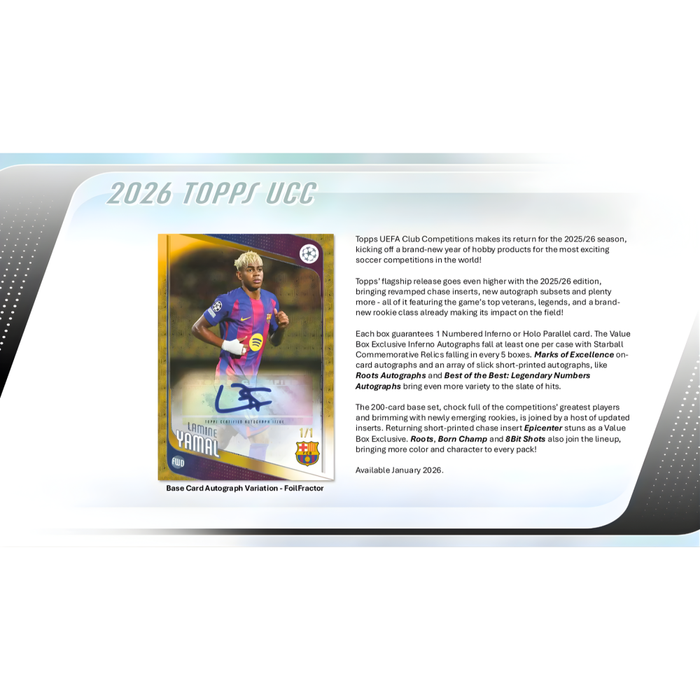 【卡世界】2026 Topps UEFA Club Competitions Hanger Box 球員卡 (1盒)-細節圖4