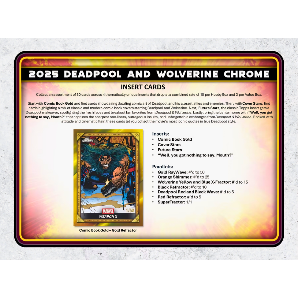 【卡世界】🔥全新箱 2025 Topps Deadpool Chrome Blaster Box 死侍 球員卡 (1盒-細節圖7