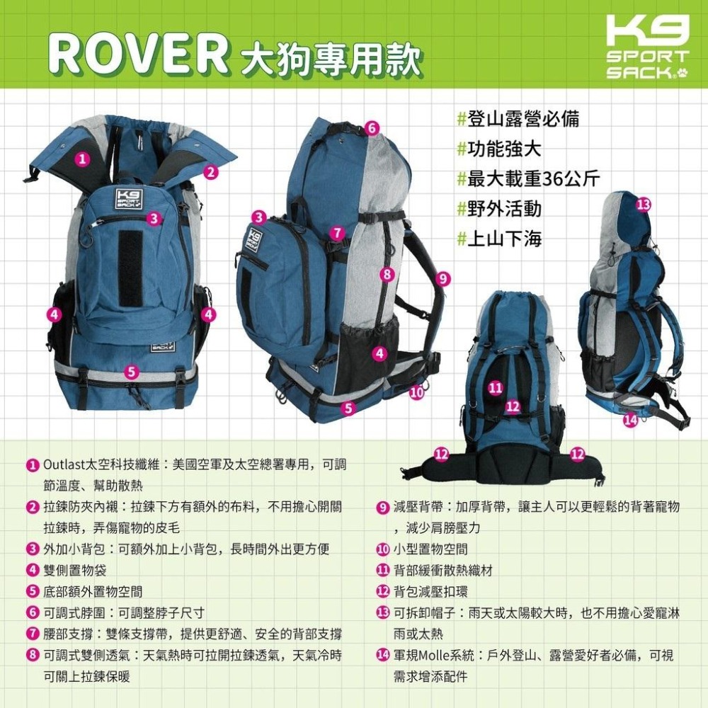 K9 SportSack寵物背包大狗專用款 ROVER系列/ L~XXL-細節圖3