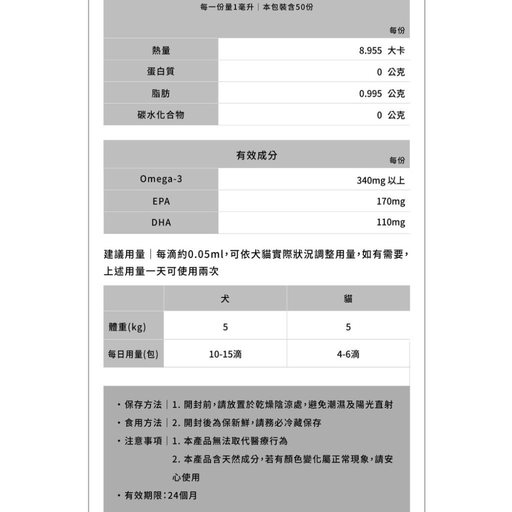 免運【寵立善】寵立善 犬貓專用RTG超級魚油 50ml 心血管保健 Natural10-細節圖2