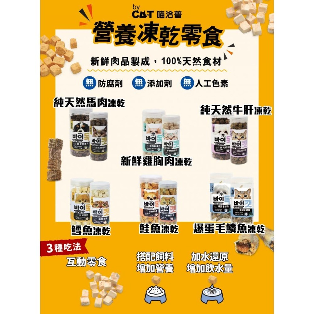 喵洽普 By Cat 貓咪凍乾零食(鱈魚 鮭魚 雞肉 牛肝 爆蛋毛鱗魚 馬肉)  貓咪凍乾 喵洽普貓咪凍乾-細節圖3