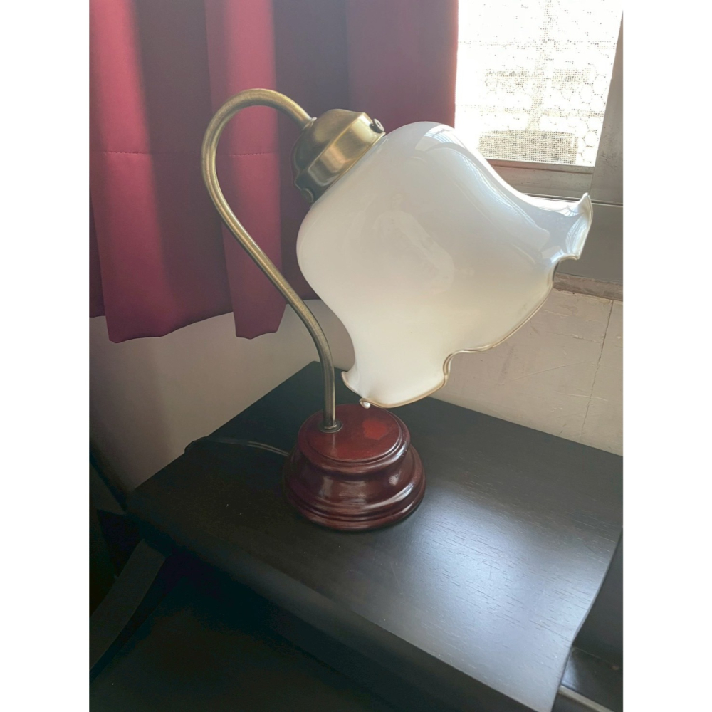 木製底座 鵝頸奶油色桌燈 （燈泡送你）-細節圖2