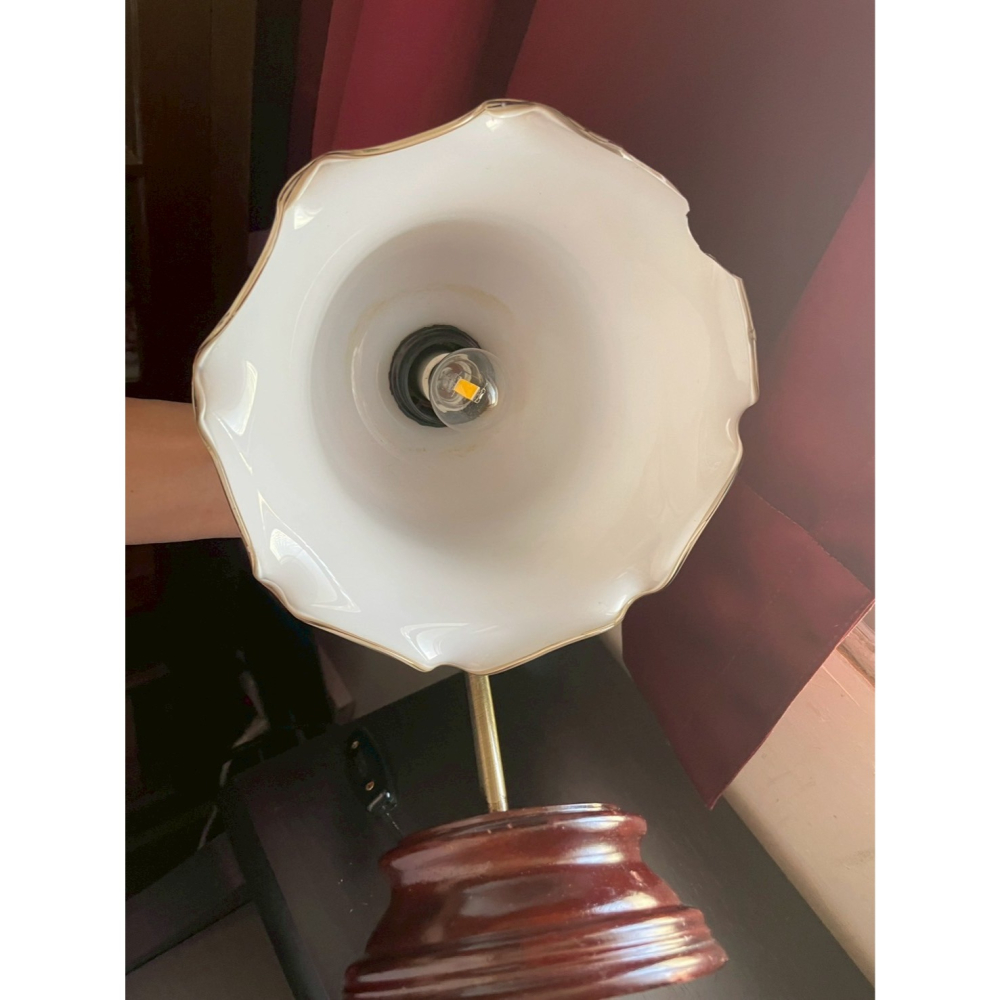 木製底座 鵝頸奶油色桌燈 （燈泡送你）-細節圖8