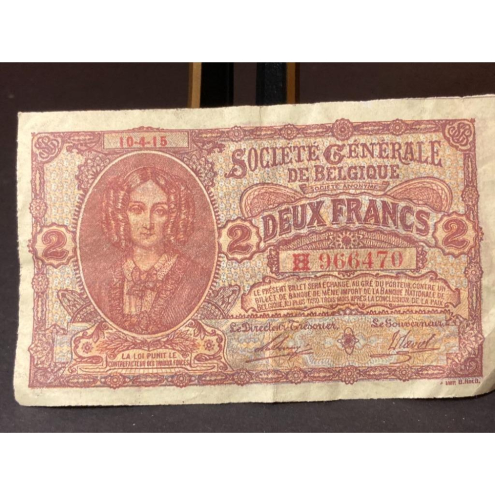 比利時古董-興業銀行紙幣( 1915~1918之間發行，路易斯·瑪麗女王的頭像)-細節圖2