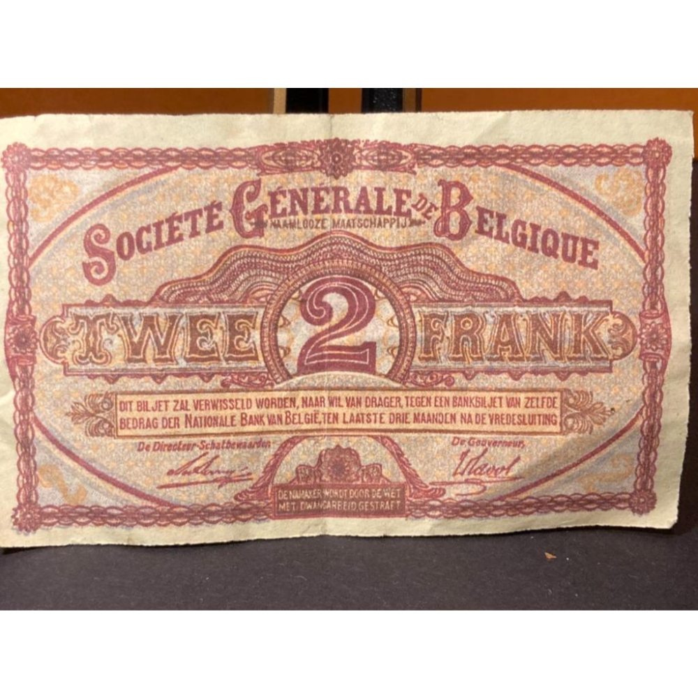 比利時古董-興業銀行紙幣( 1915~1918之間發行，路易斯·瑪麗女王的頭像)-細節圖3