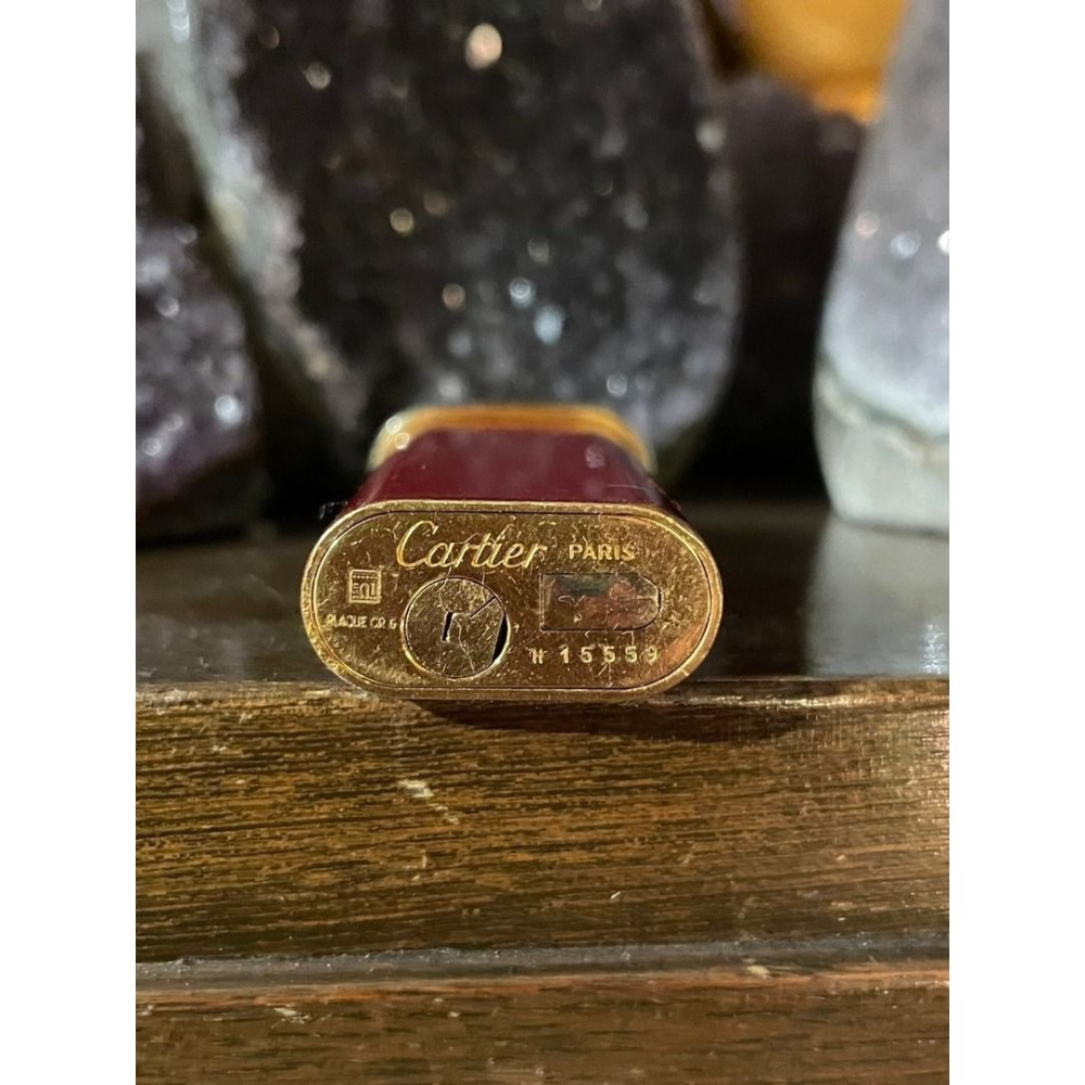 (法國名牌精品）CARTIER 卡蒂亞 黃銅 酒紅色 三環 K金 瓦斯打火機 （灌瓦斯非煤油）-細節圖4