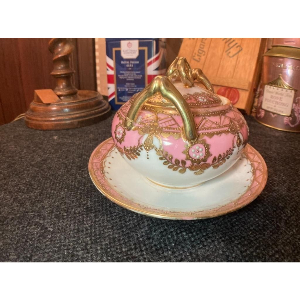 日本百年古董-ノリタケ NORITAKE 糖罐(把手有修過)-細節圖3