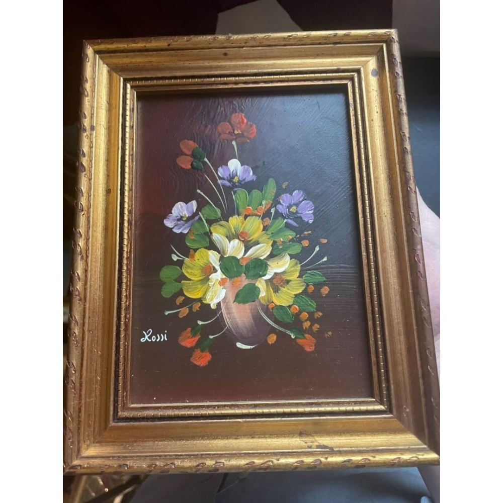義大利 石膏貼木框 花卉油畫-細節圖2