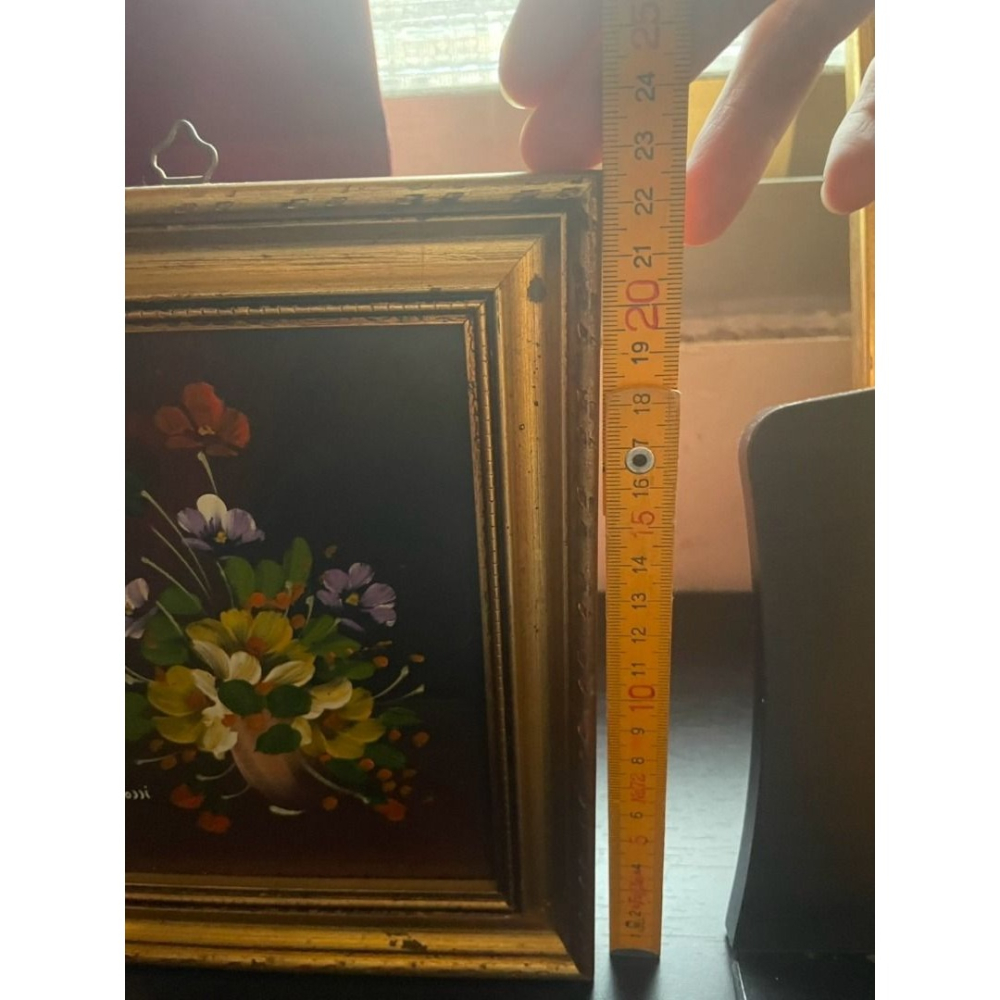 義大利 石膏貼木框 花卉油畫-細節圖3