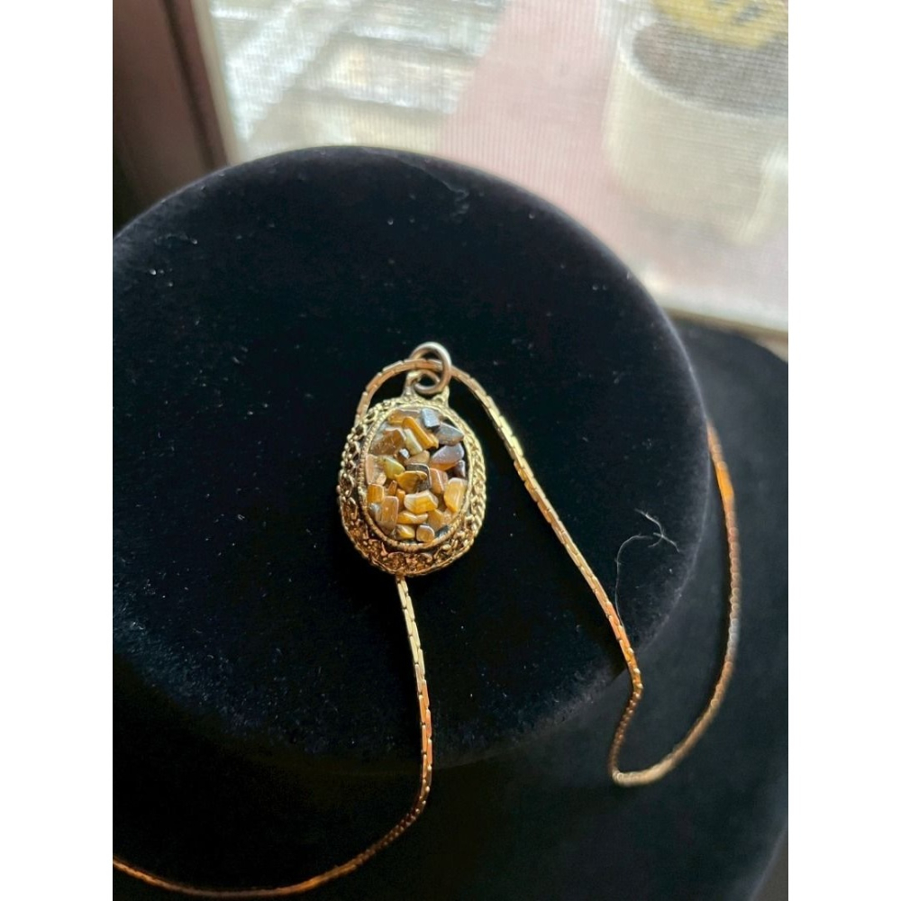 美國 1950＂s VINTAGE HOLLYWOOD 打標款 虎眼石 項鍊-細節圖3