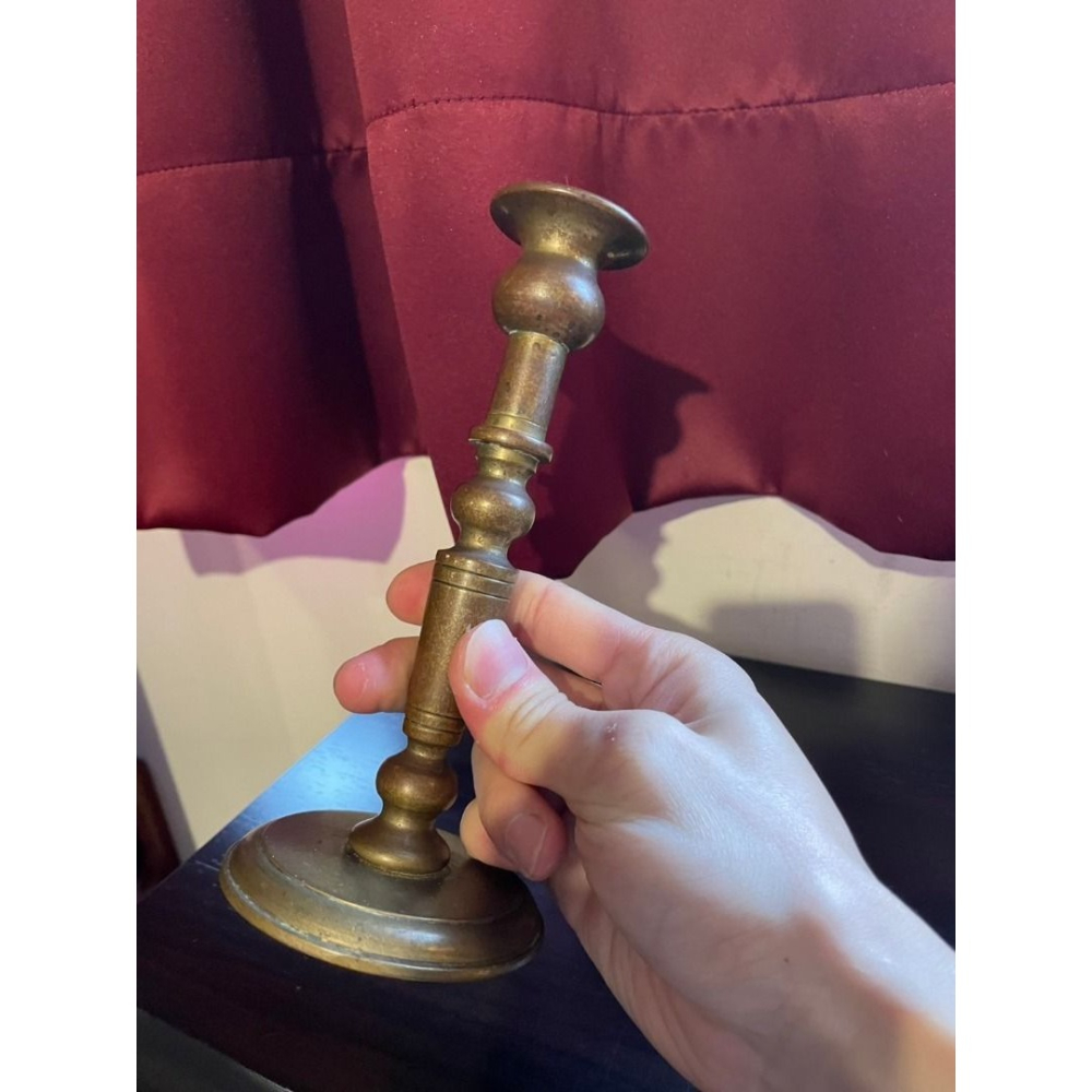 日本帶回 純黃銅 老燭台 有份量 （圖內有尺寸重量）-細節圖2