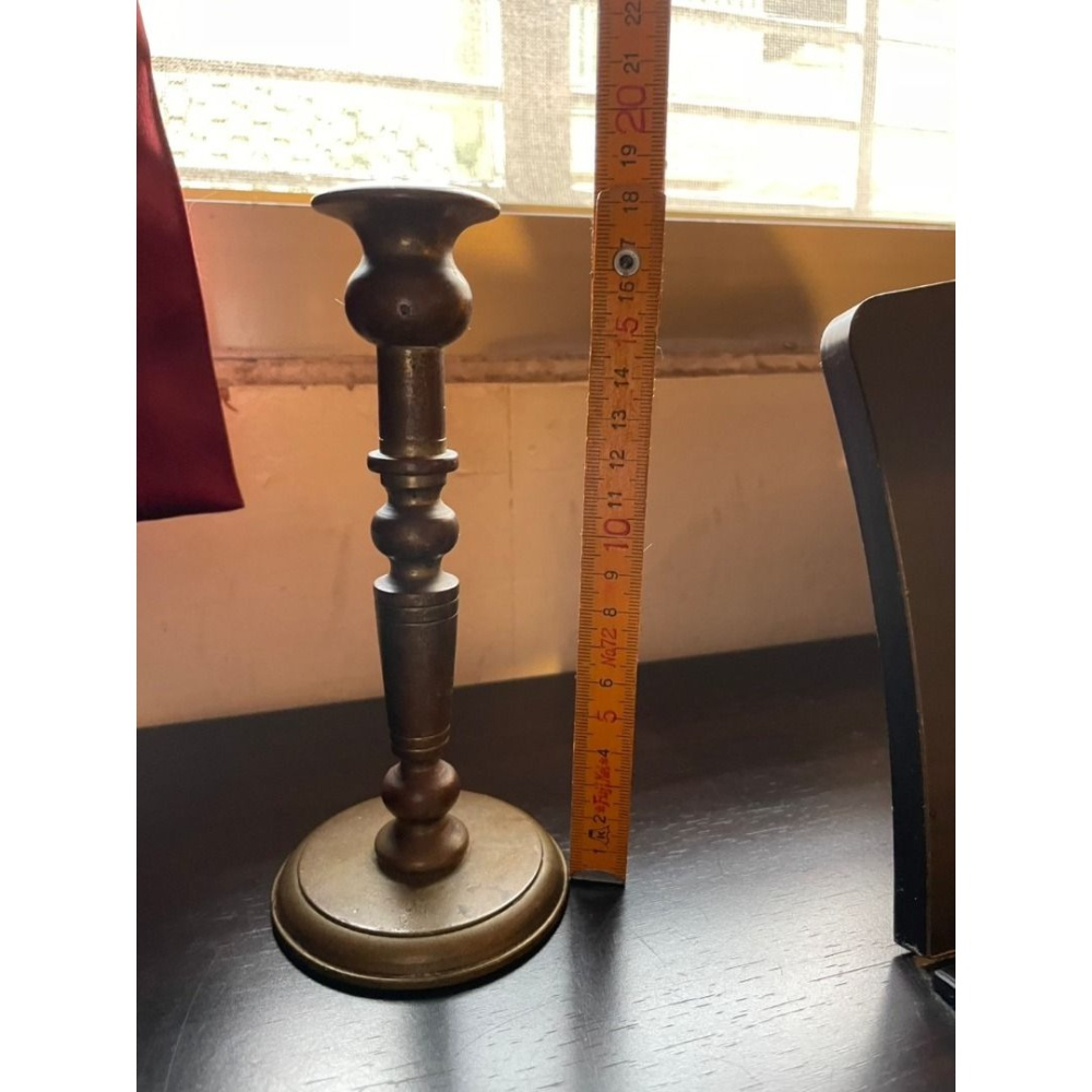 日本帶回 純黃銅 老燭台 有份量 （圖內有尺寸重量）-細節圖7