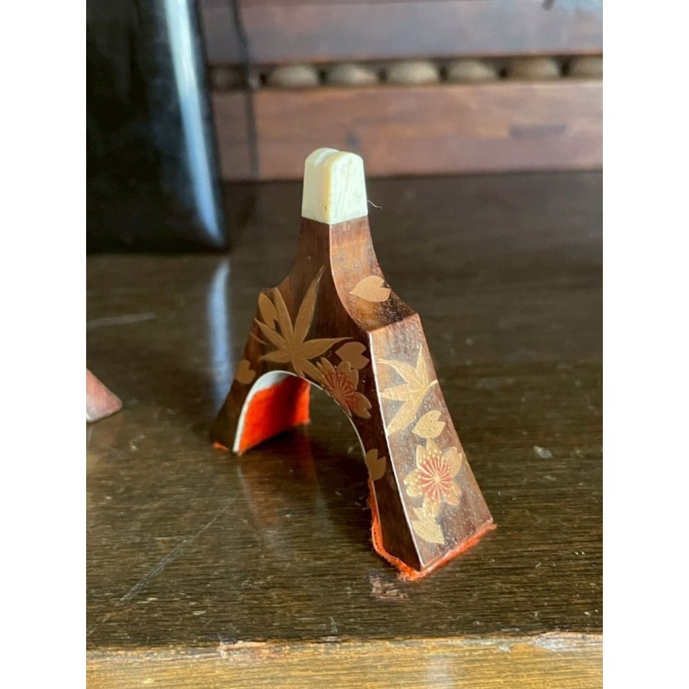 日本古箏用 輪島塗 最高級盛上紋琴柱盒 上緣牙製紅葉金蒔繪雁柱-細節圖5