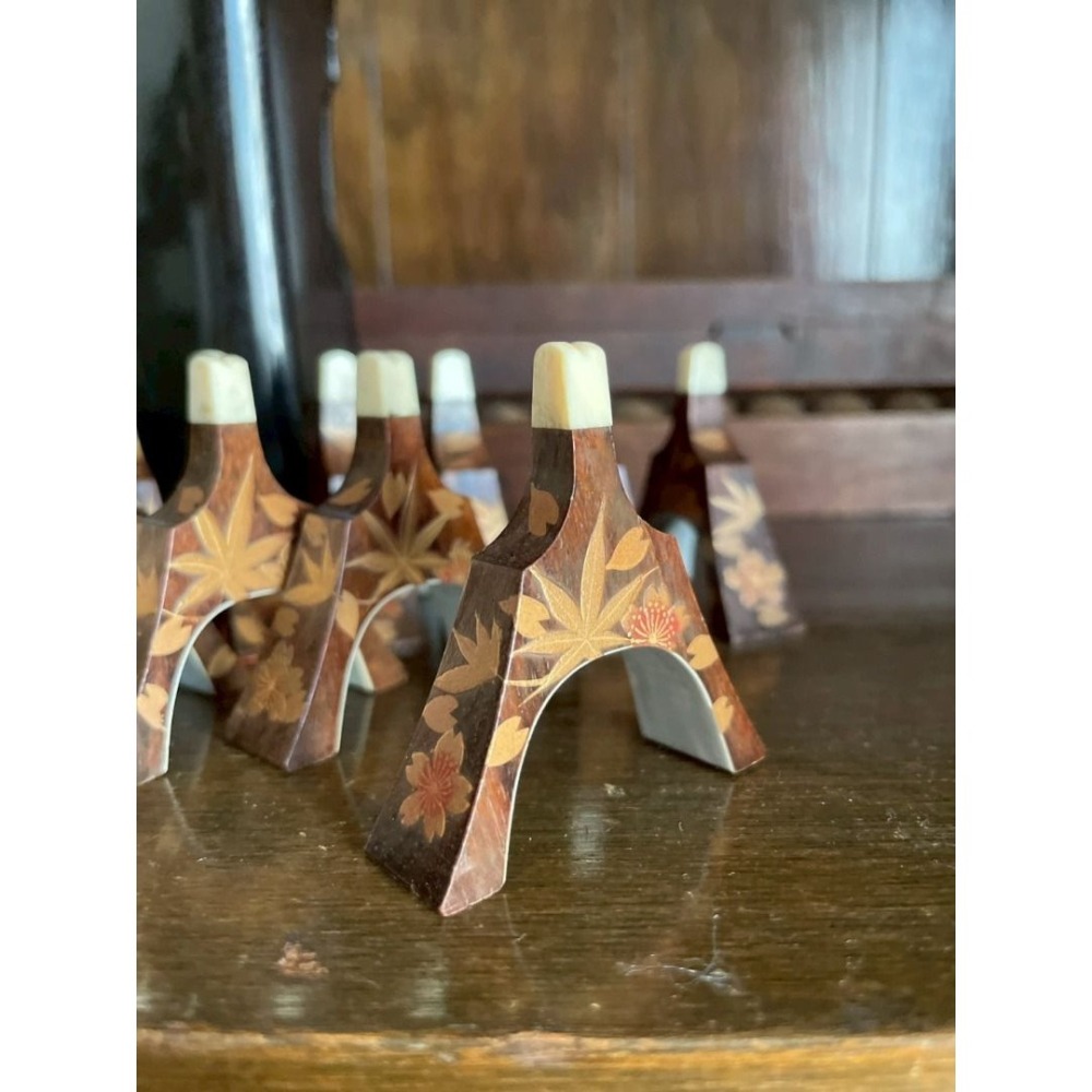 日本古箏用 輪島塗 最高級盛上紋琴柱盒 上緣牙製紅葉金蒔繪雁柱-細節圖7