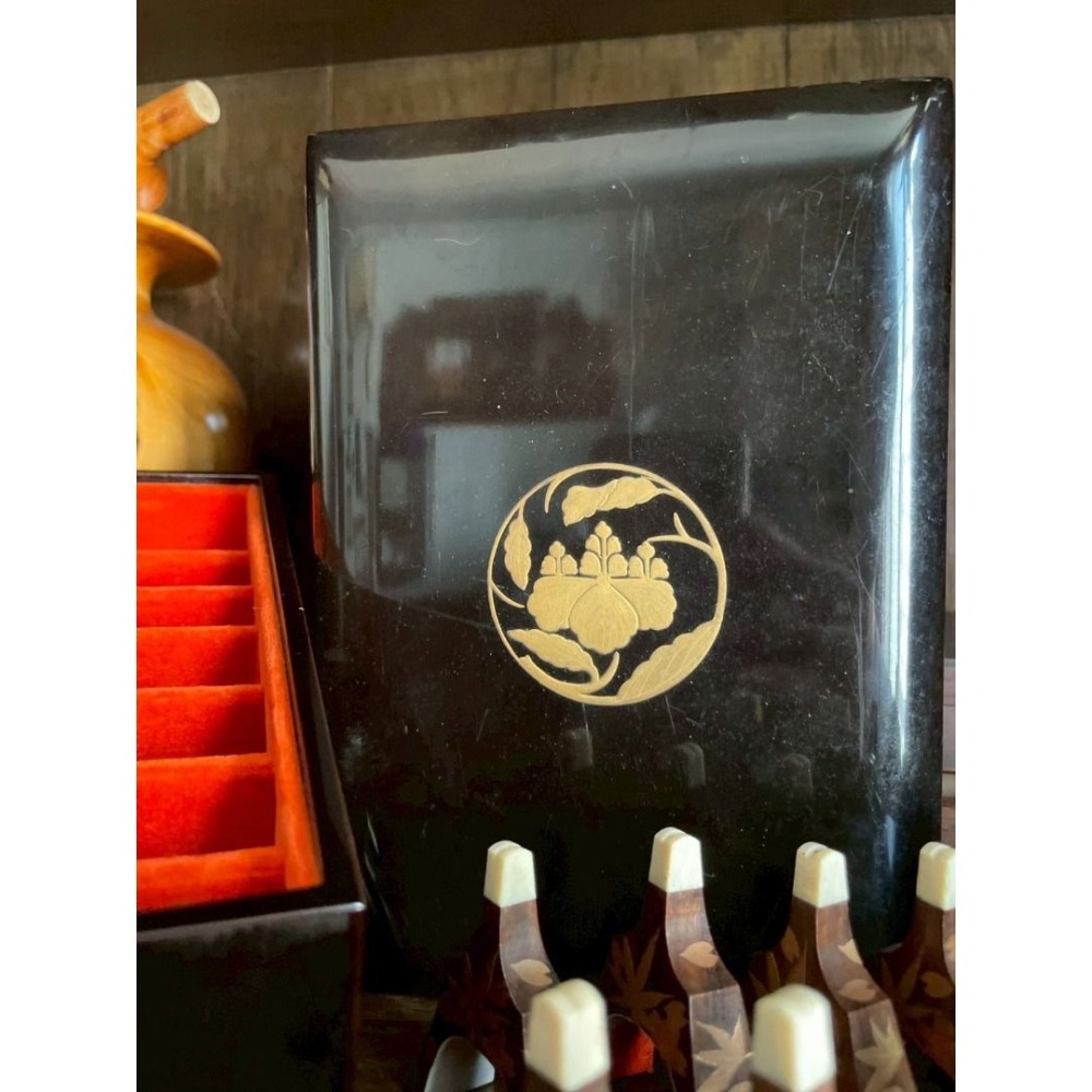 日本古箏用 輪島塗 最高級盛上紋琴柱盒 上緣牙製紅葉金蒔繪雁柱-細節圖10