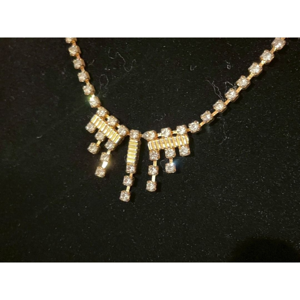 歐美老件 70＇s vintage 萊茵石 合金 頸鏈 飾品-細節圖2