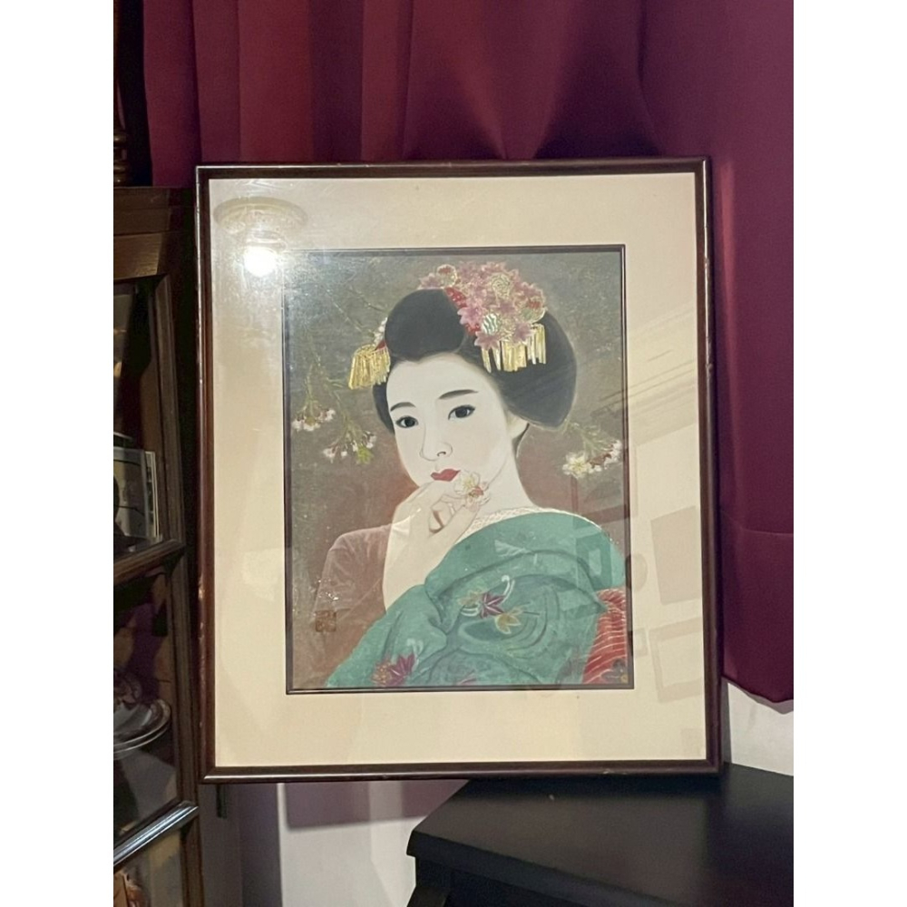 日本昭和レトロ 諦子 舞妓 手繪岩彩畫 藝妓 着物京都-細節圖2