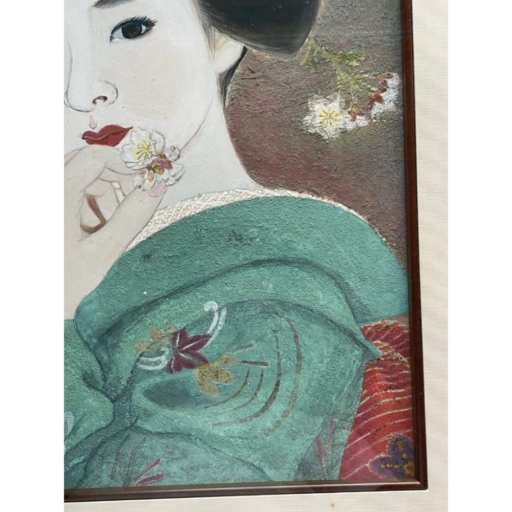 日本昭和レトロ 諦子 舞妓 手繪岩彩畫 藝妓 着物京都-細節圖3