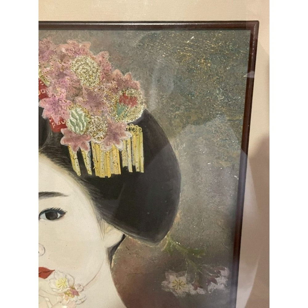 日本昭和レトロ 諦子 舞妓 手繪岩彩畫 藝妓 着物京都-細節圖4